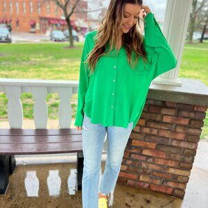 Green Oversized Jacquard Button Down
